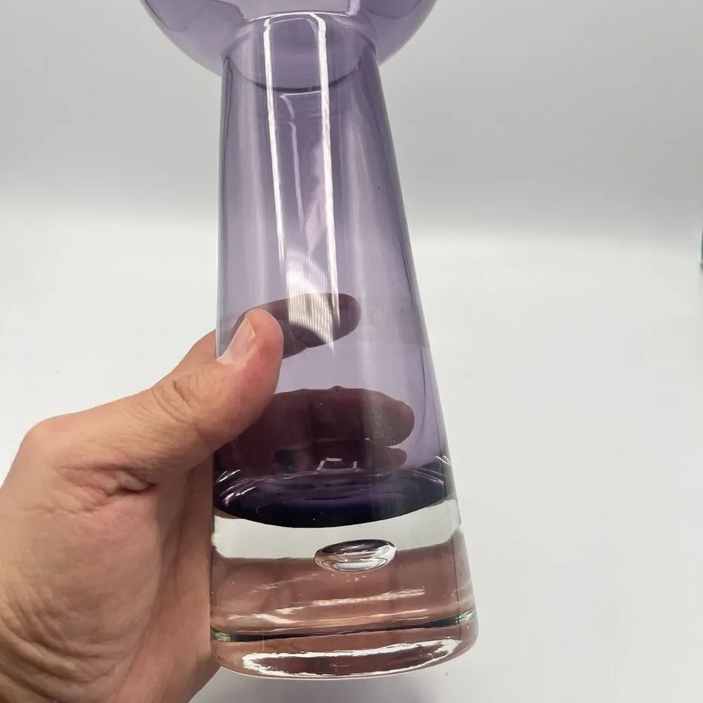 Krosno Poland Amethyst Art Glass Vase Candle Holder Suspended Bubble